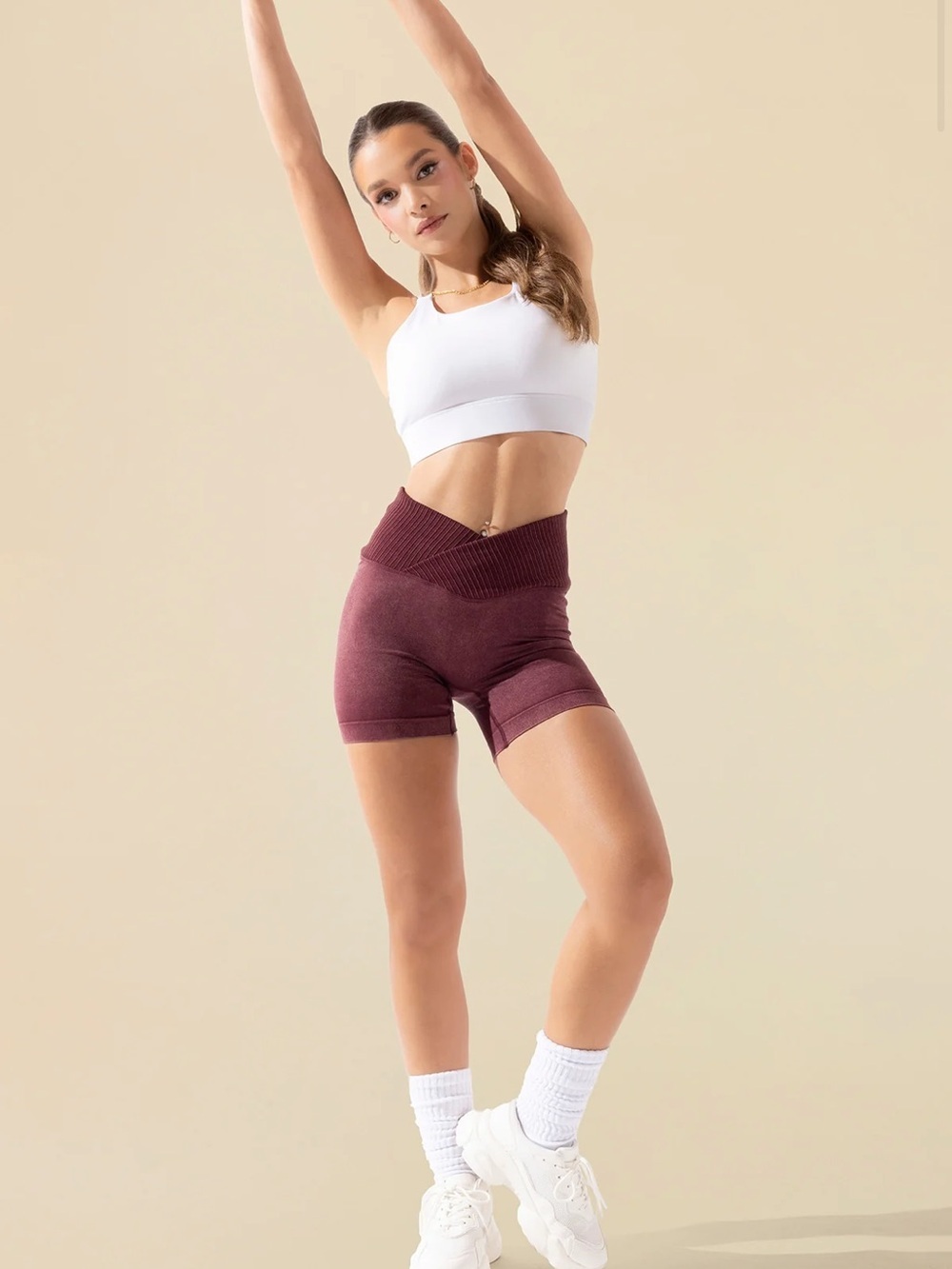 POPFLEX Crossover Seamless Shorts Burgundy Size S Chic Athleisure Workout Gym